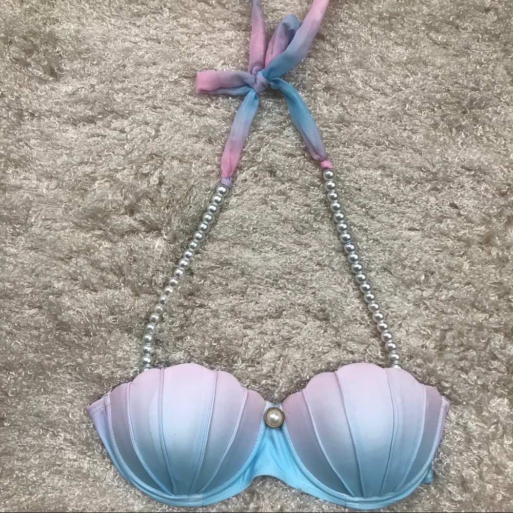 Pearl Embellished Blue Ombré Bikini Top